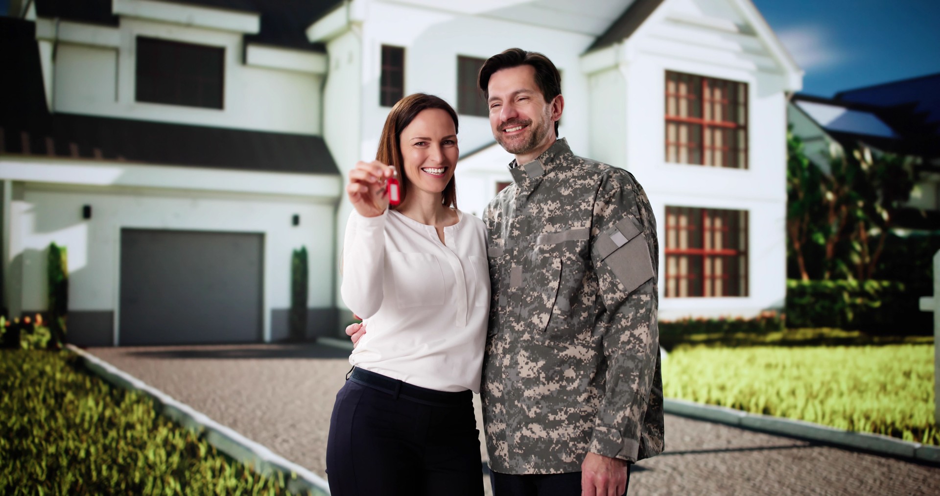 Happy Military Veteran Couple Buying Real Estate House